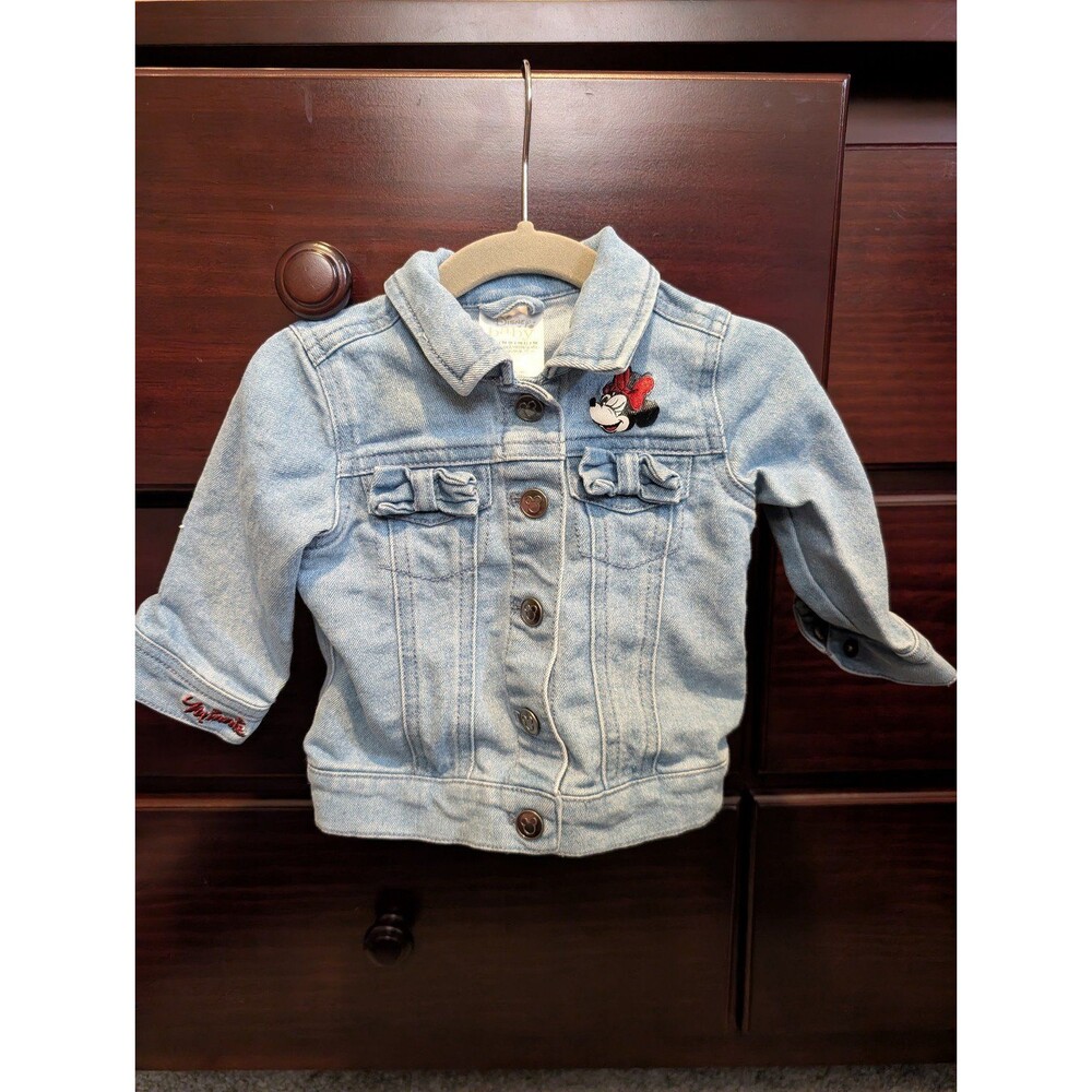 Disney Parks Baby Minnie Mouse Signature Embroidered Denim Jean Jacket 6-9 month